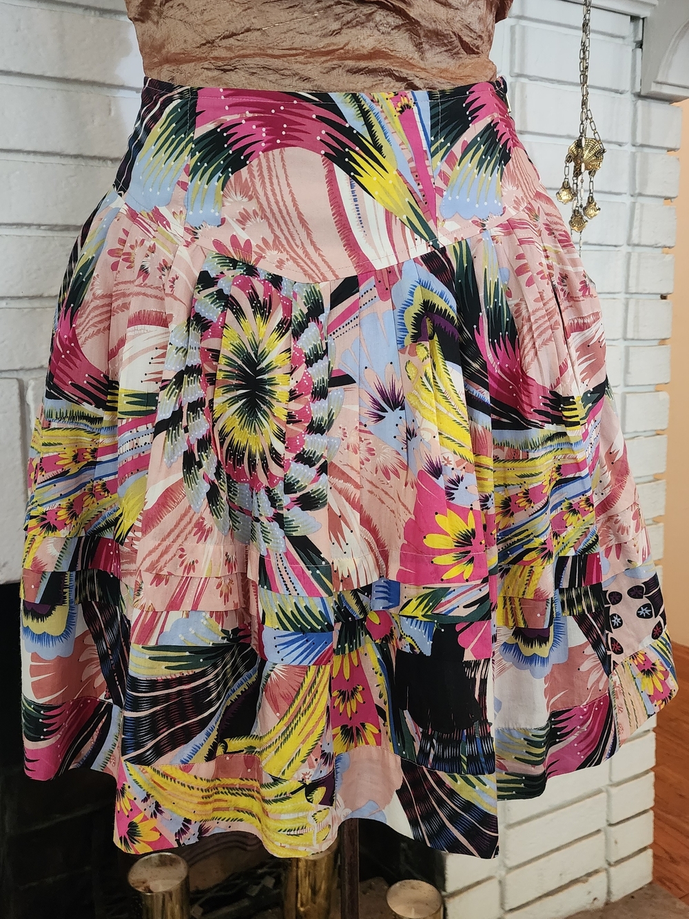leifsdottir Pink Multicolor Patchwork Circle Skirt
